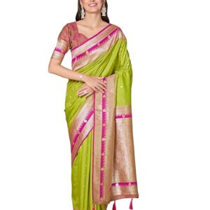 Sareethnic Women's Kanjivaram Soft Pure Silk Saree | Traditional Handloom | With Blouse Piece | Ideal for Weddings, Festivals, and Parties | Regular | Light Green