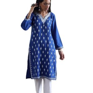 Crafts Aari Embroidered Cotton Solid Women's Long Kurta
