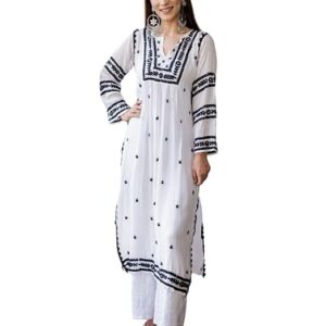 Women's Long Kurta - Black|Chikankari | Chikankari Kurta | Chikankari Short Kurti | Lucknowi Chikankari Kurti
