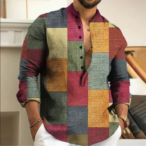 Men's Color Block Geometric Pattern Geometry Shirt Button Up Shirt Long Sleeve
