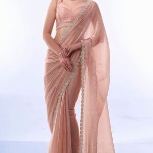 Peach Color Charismatic Swarovski work Fancy Fabric Saree