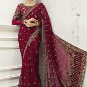 Latest Indian Wedding Maroon Red Saree Dress