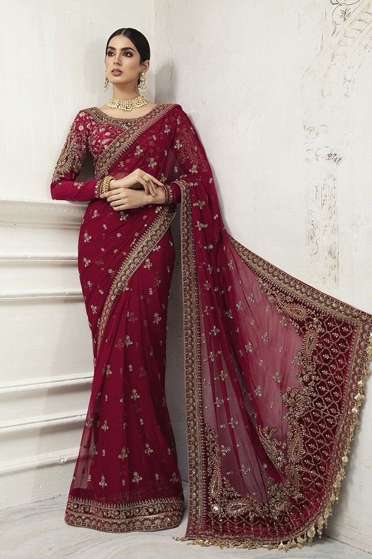 Latest Indian Wedding Maroon Red Saree Dress