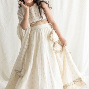 Ivory Embroidered Lehenga Set For Girls