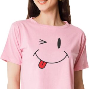 Pink Straight Top with Emoji Print