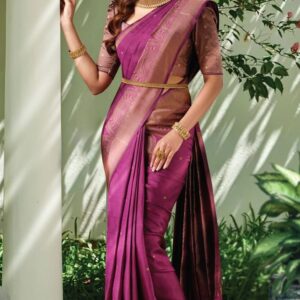 Maroon Kanchipuram Silk Saree In Traditional Butta Pattern And Zari