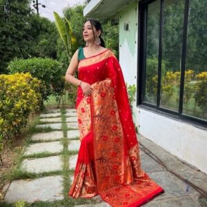 Ruby Red Pure Silk Saree