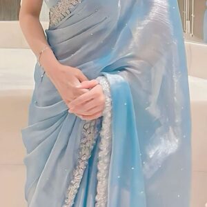 Women's Chiffon Lace Boarder Saree With Unstitched Blouse Piece