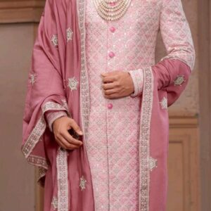 Pink Indo Western Sherwani Groom Wedding Party Wear
