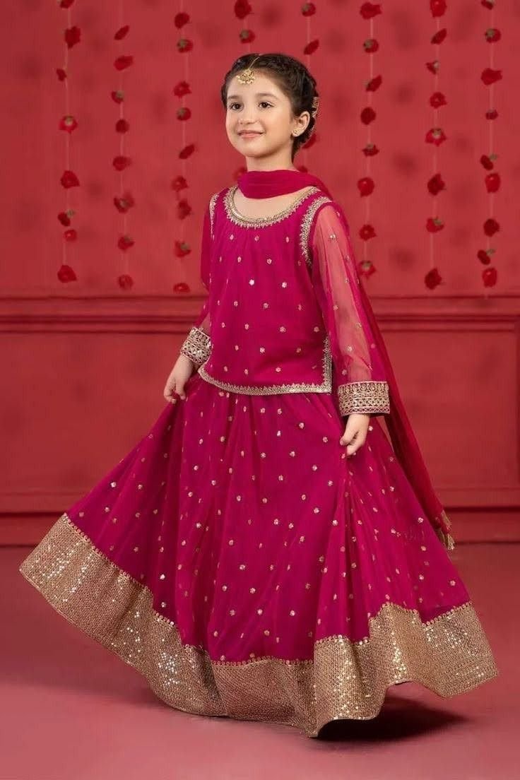 Pink Printed Color Lehenga for Girls